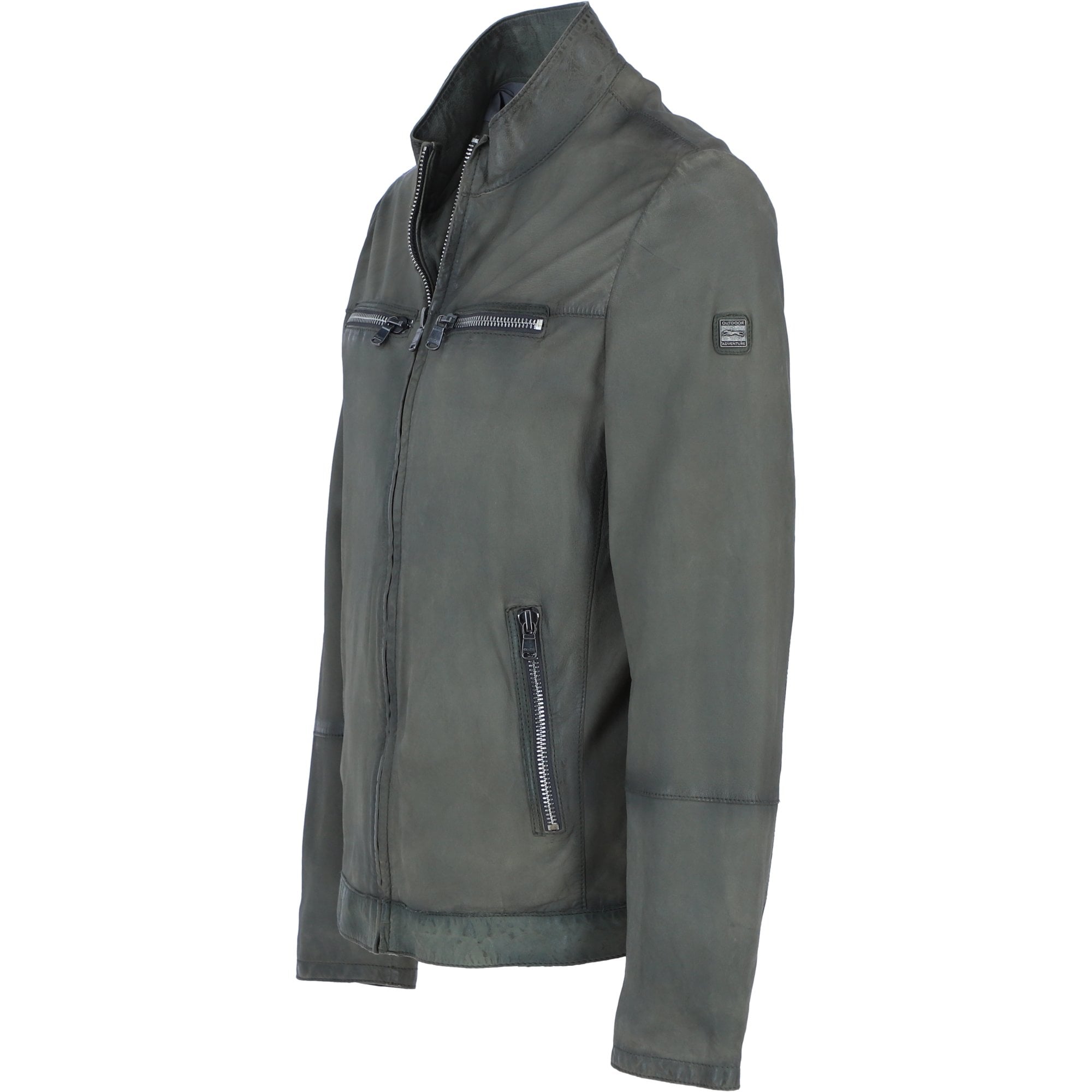 Engbers Men's Mandarin Collar Leather Biker Jacket Khaki: Racer