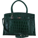 Ashwood Leather Structured Handbag with Detachable Strap and Multiple Compartments in Green/Croc: C-76