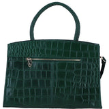 Ashwood Leather Structured Handbag with Detachable Strap and Multiple Compartments in Green/Croc: C-76