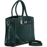 Ashwood Leather Structured Handbag with Detachable Strap and Multiple Compartments in Green/Croc: C-76