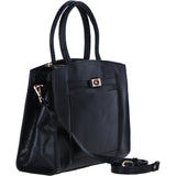 Ashwood Leather Structured Handbag with Detachable Strap and Multiple Compartments in Black: C-76