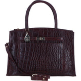 Ashwood Leather Structured Handbag with Detachable Strap and Multiple Compartments in Bordo/Croc: C-76