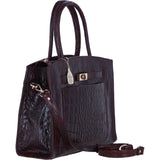 Ashwood Leather Structured Handbag with Detachable Strap and Multiple Compartments in Bordo/Croc: C-76