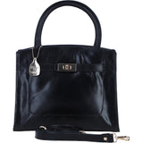 Ashwood Leather Compact Structured Handbag with Detachable Crossbody Strapin Black: C-75
