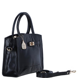 Ashwood Leather Compact Structured Handbag with Detachable Crossbody Strapin Black: C-75