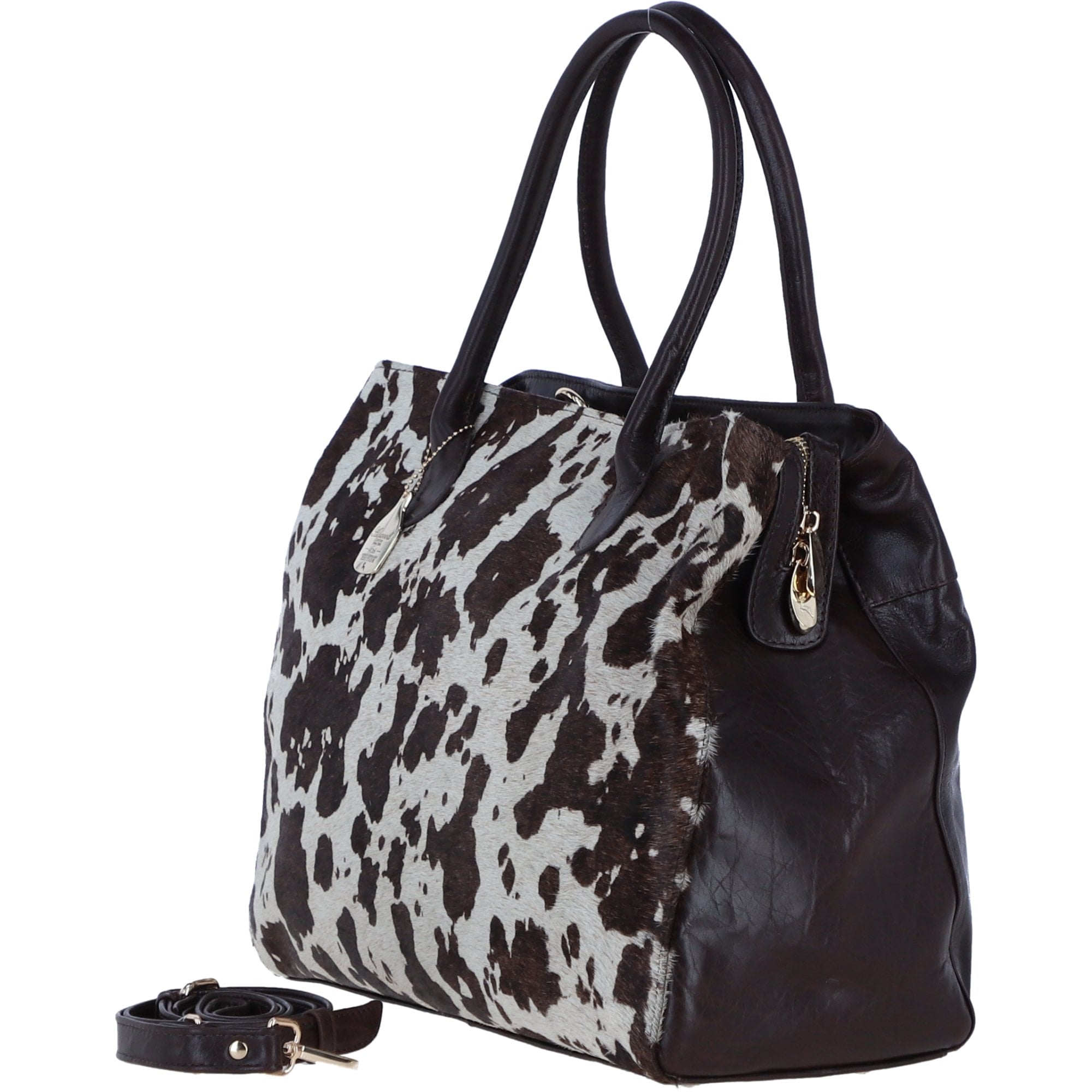 Ashwood Leather Hair-on-Hide Large Handbag with Detachable Strap in Brown: H-55