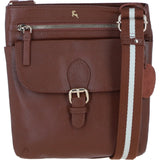 Ashwood Leather Flat Crossbody Bag with Contrast Strap in Tan: CB-11