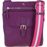 Ashwood Leather Flat Crossbody Bag with Contrast Strap in Raspberry: CB-11