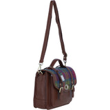 Ashwood Leather & Harris Tweed® Cloth Large Satchel Bag with Twist Lock Tan/Purple: TW-35-13-TP