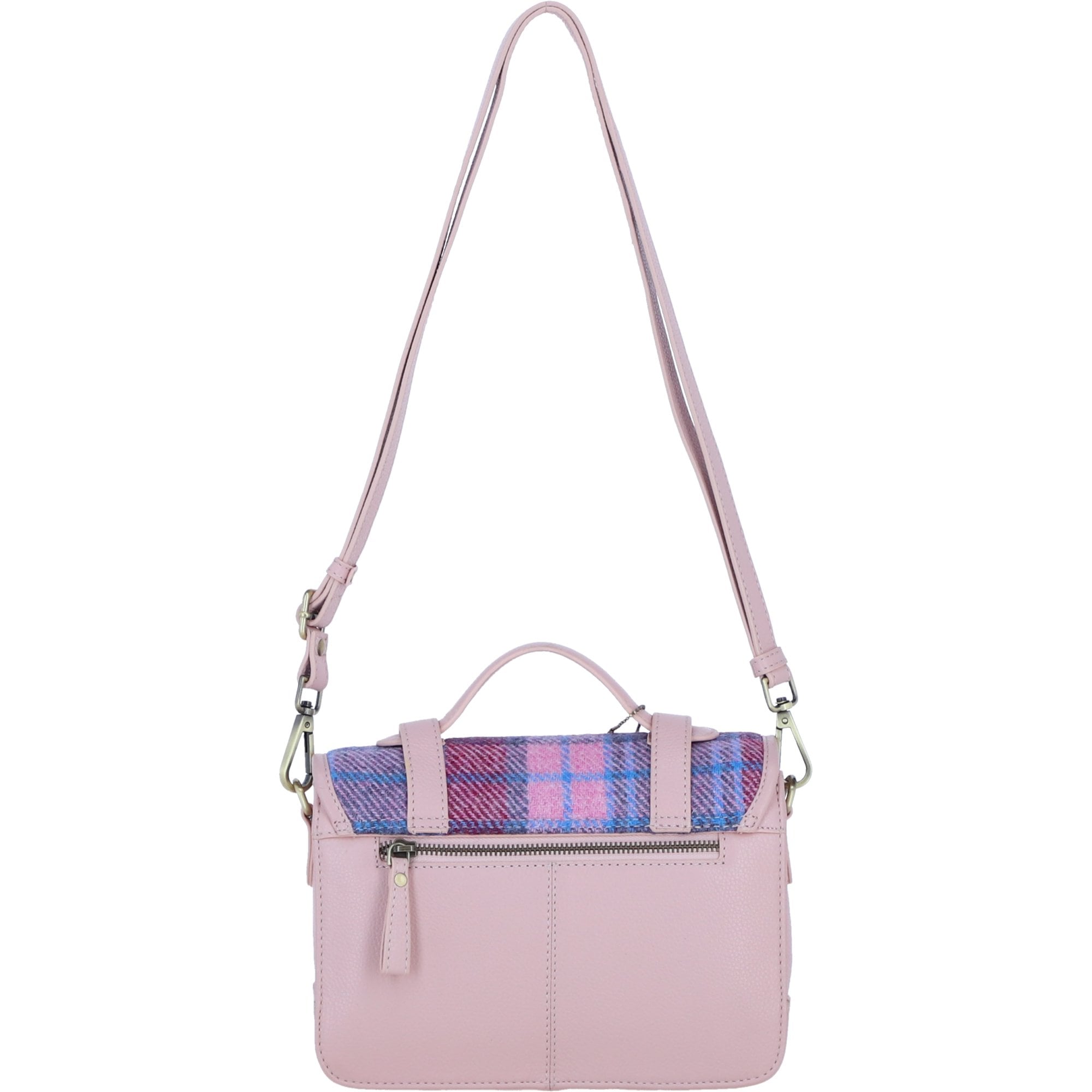 Ashwood Leather & Harris Tweed® Cloth Medium Satchel Bag with Twist Lock Blue/Pink: TW-34-15-BP