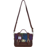 Ashwood Leather & Harris Tweed® Cloth Small Satchel Bag with Twist Lock Tan/Purple: TW-33-13-tp