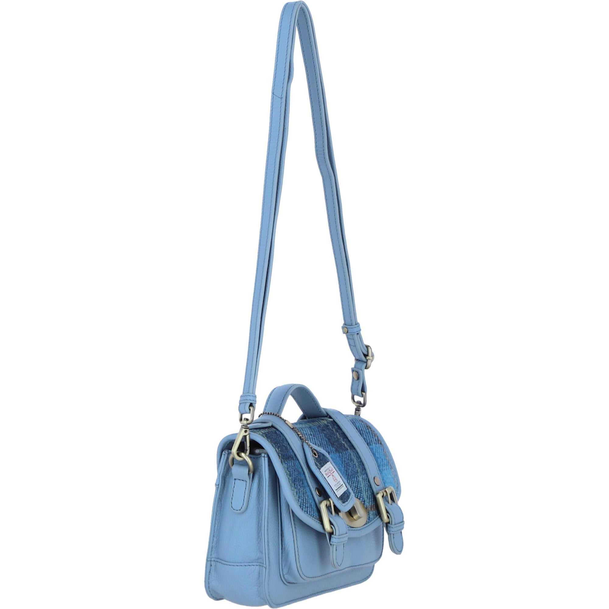 Ashwood Leather & Harris Tweed® Cloth Small Satchel Bag with Twist Lock Baby Blue: TW-33-19-bb