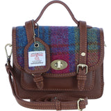 Ashwood Leather & Harris Tweed® Cloth Mini Satchel Bag with Twist Lock Tan/Purple: TW-32-13-TP