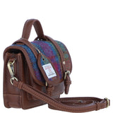 Ashwood Leather & Harris Tweed® Cloth Mini Satchel Bag with Twist Lock Tan/Purple: TW-32-13-TP