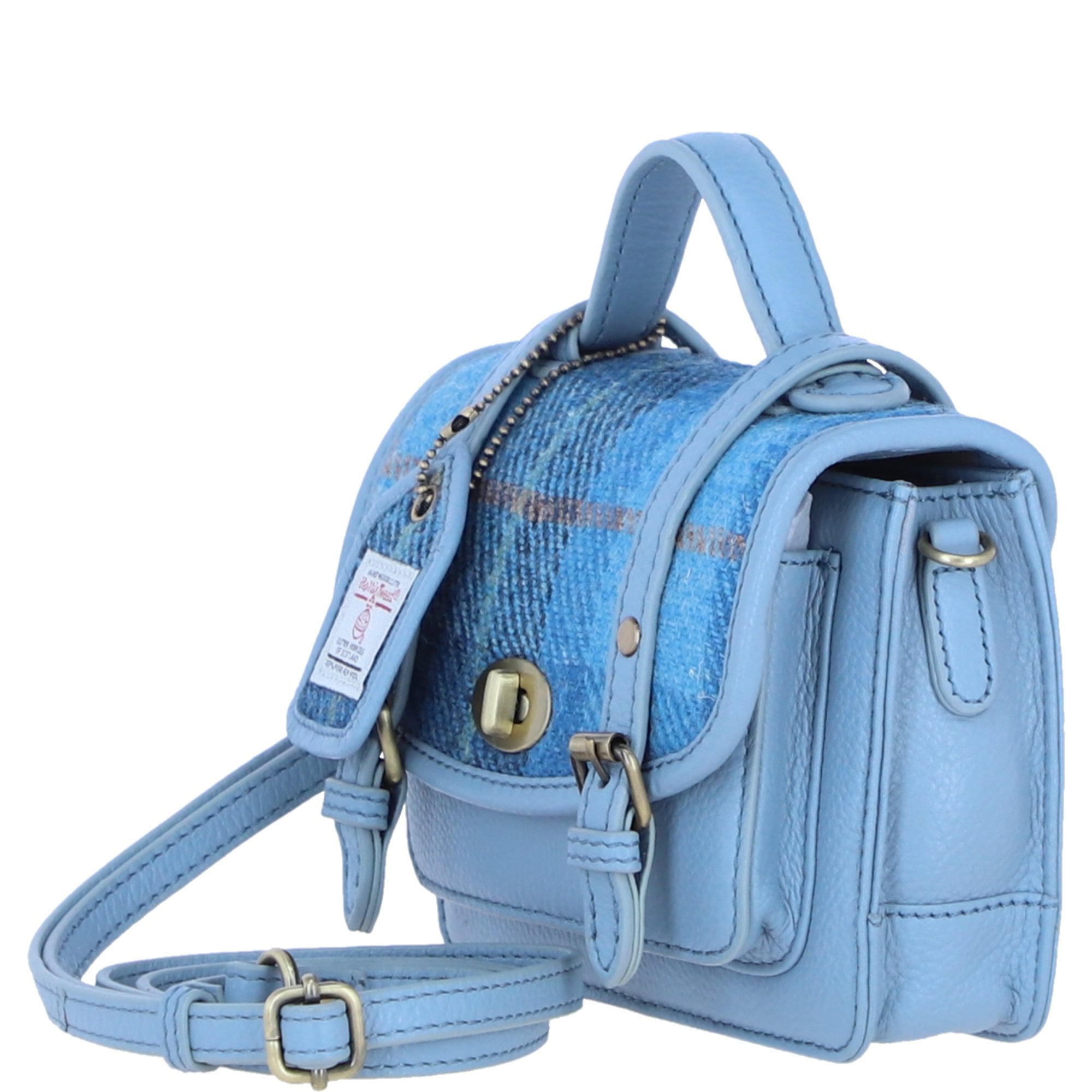 Ashwood Leather & Harris Tweed® Cloth Mini Satchel Bag with Twist Lock Baby/Blue: TW-32-19-BB