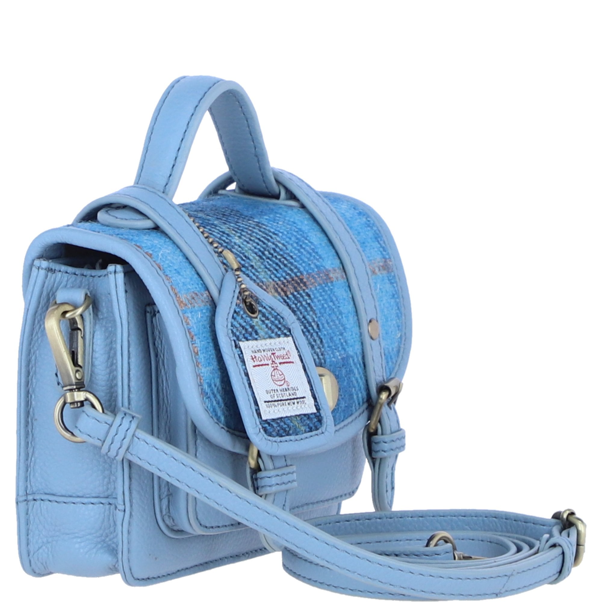 Ashwood Leather & Harris Tweed® Cloth Mini Satchel Bag with Twist Lock Baby/Blue: TW-32-19-BB