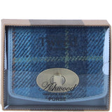 Elegant Ashwood Leather & Harris Tweed® Cloth Trifold Twist-Lock Purse Baby blue/blue: TW-10-19-bb
