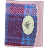 Elegant Ashwood Leather & Harris Tweed® Cloth Trifold Twist-Lock Blue/pink: TW-10-15-bp