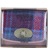 Elegant Ashwood Leather & Harris Tweed® Cloth Trifold Twist-Lock Blue/pink: TW-10-15-bp