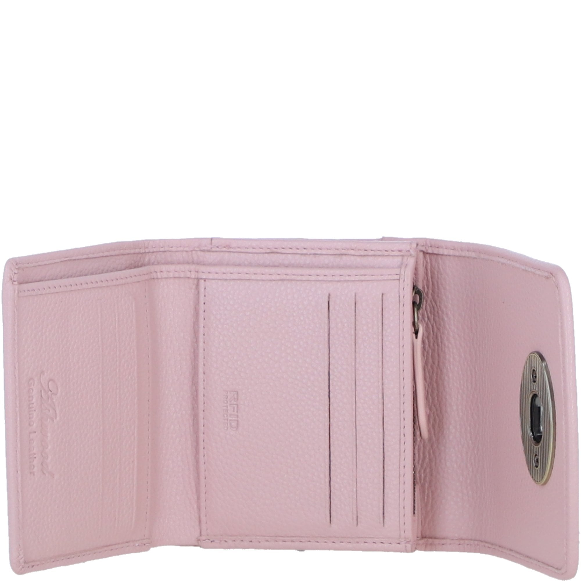 Elegant Ashwood Leather & Harris Tweed® Cloth Trifold Twist-Lock Blue/pink: TW-10-15-bp