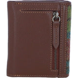 Elegant Ashwood Leather & Harris Tweed® Cloth Trifold Twist-Lock Purse Tan/Purple: TW-10-13-tp