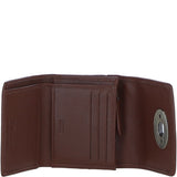 Elegant Ashwood Leather & Harris Tweed® Cloth Trifold Twist-Lock Purse Tan/Purple: TW-10-13-tp