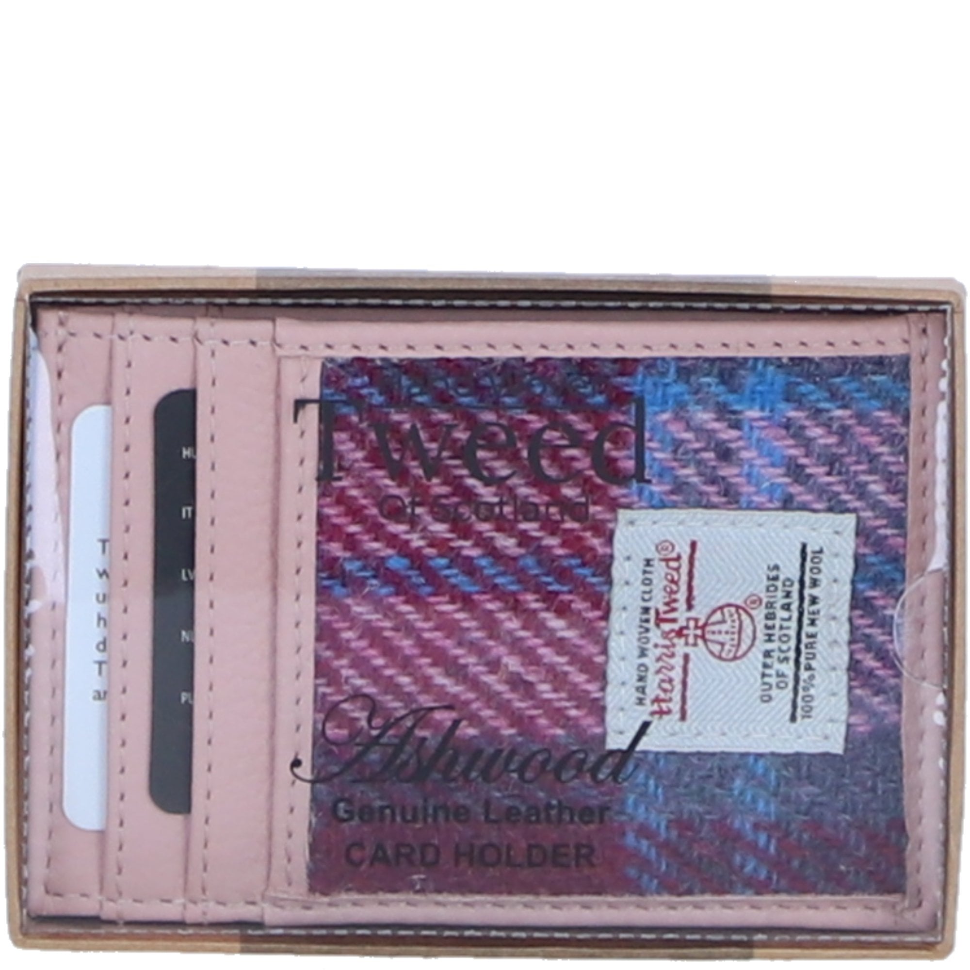 Ashwood Leather & Harris Tweed® Cloth Stylish Flat Card Holder Baby/Pink: TW-52-15-BP