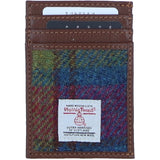 Ashwood Leather & Harris Tweed® Cloth Stylish Flat Card Holder Tan/Purple: TW-52-13-TP