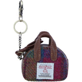 Ashwood Leather & Harris Tweed® Cloth Micro Handbag Keychain Tan/Purple: TW-50-13-TP