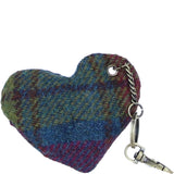 Authentic Harris Tweed® Cloth Heart-Shaped Keychain Made By Ashwood Leather Tan/Purple: TW-53-13-TP