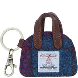 Ashwood Leather & Harris Tweed® Cloth Flat Miniature Handbag Keyring Tan/purple : TW-51-13-tp