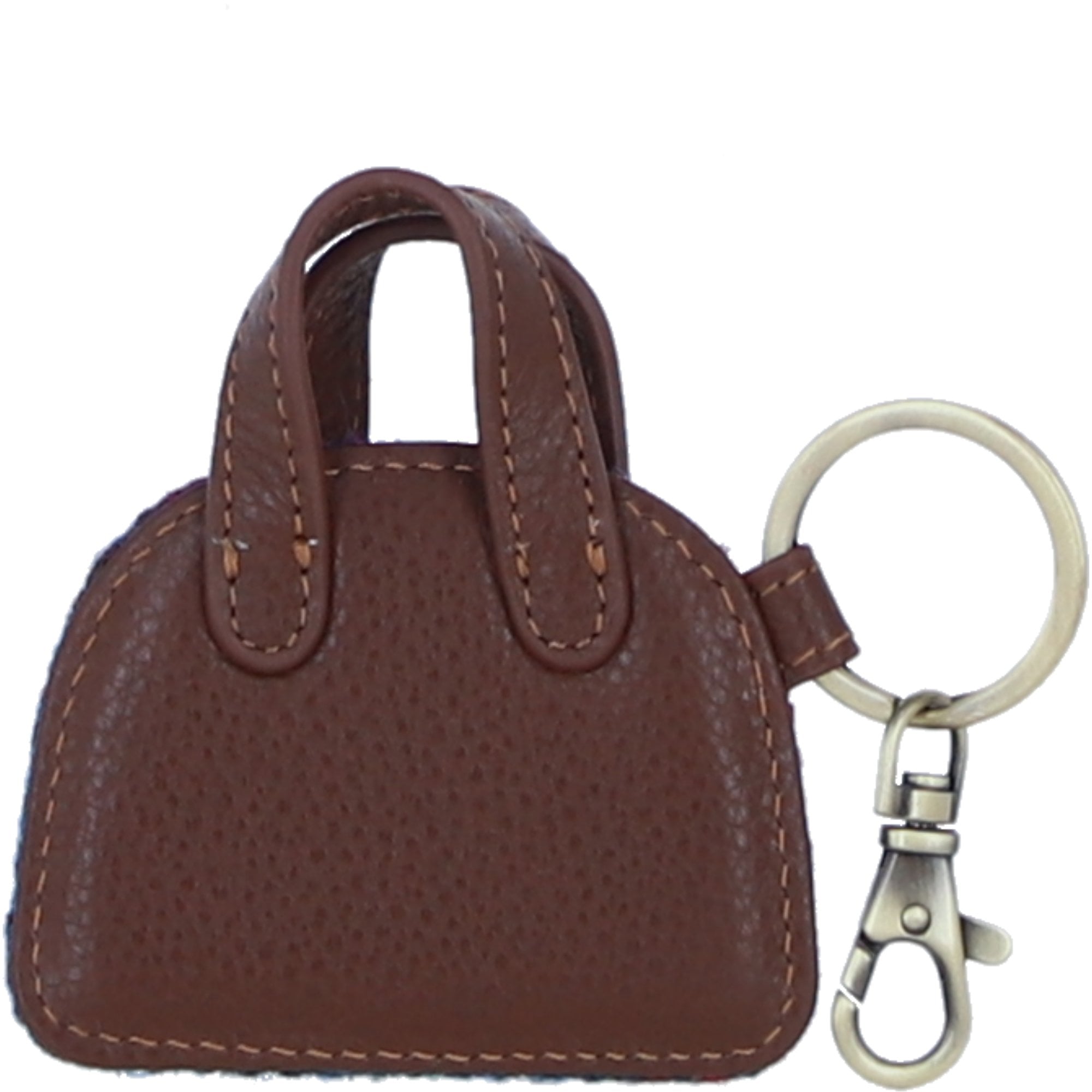 Ashwood Leather & Harris Tweed® Cloth Flat Miniature Handbag Keyring Tan/purple : TW-51-13-tp