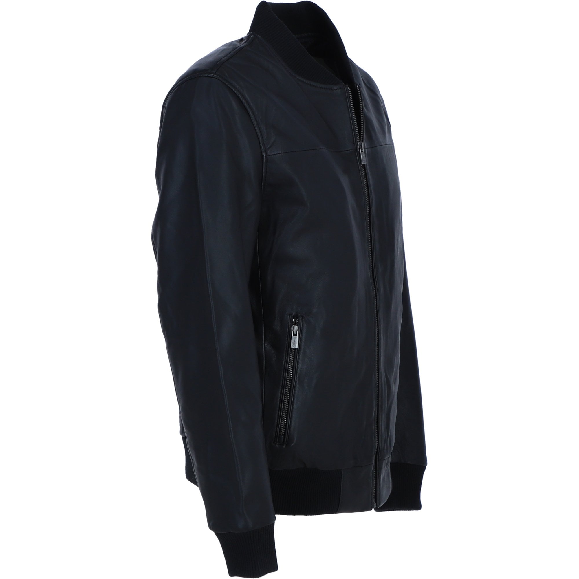 Ashwood Men’s Genuine Leather Bomber Jacket with Ribbed Trim in Black: Bomber