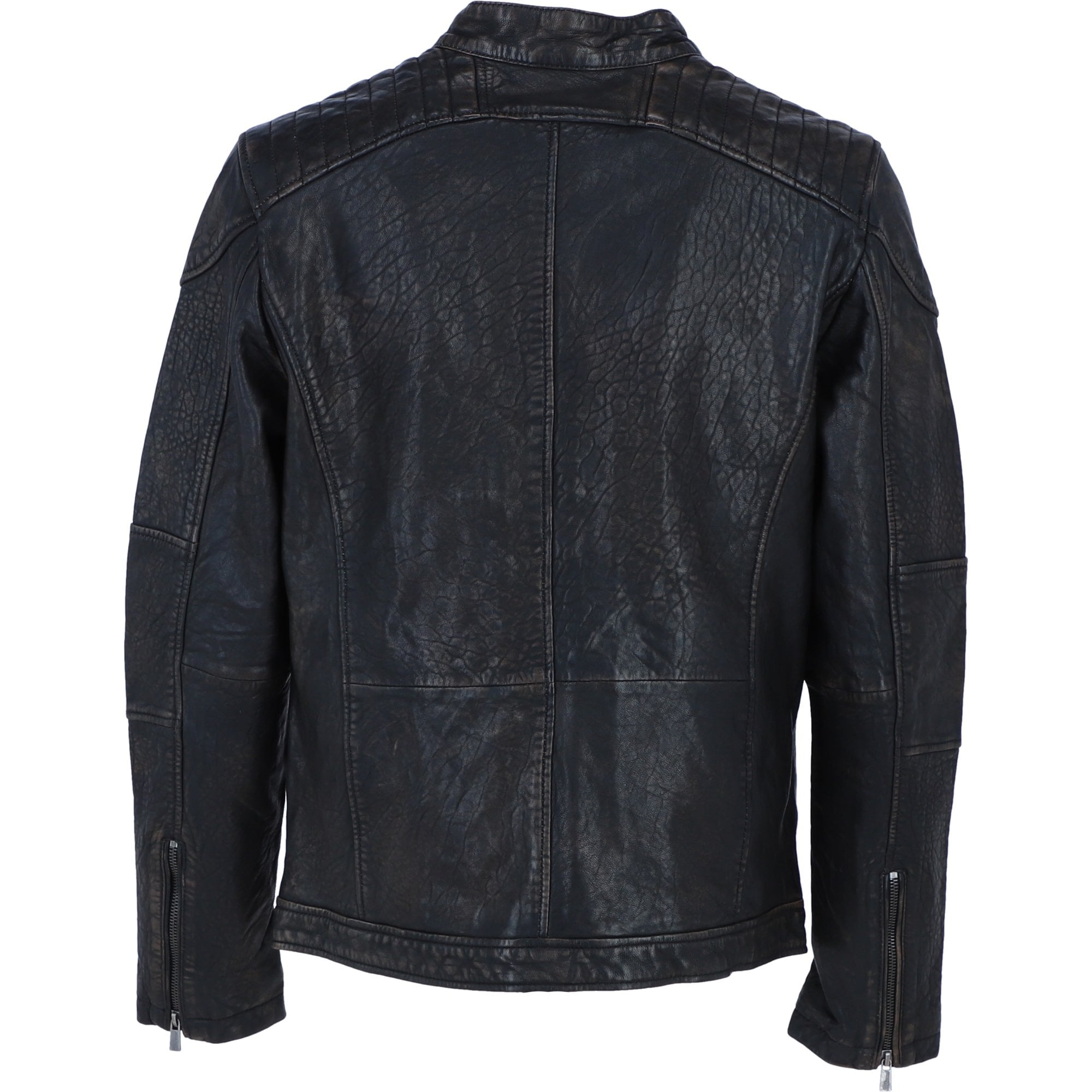 Mens Real Leather Biker Jacket Black Ruboff: AWM-Lent