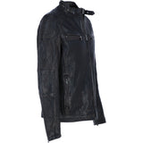 Mens Real Leather Biker Jacket Black Ruboff: AWM-Lent