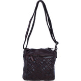 Ashwood Leather Woven Design Crossbody Bag with Multiple Zip Pockets in Brandy W-26