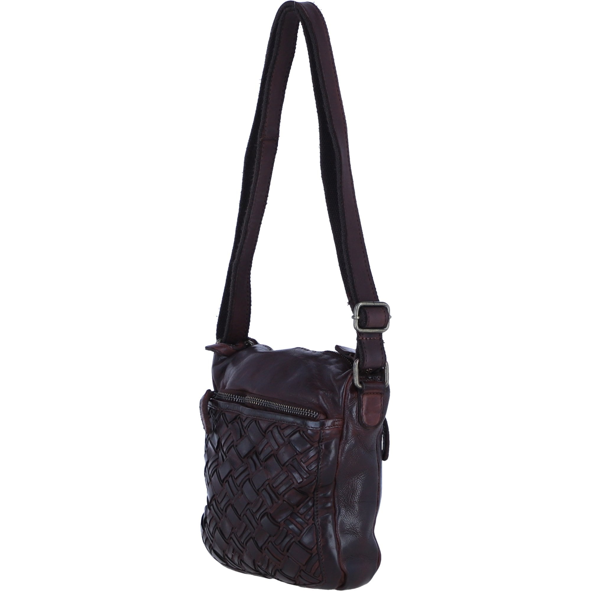 Ashwood Leather Woven Design Crossbody Bag with Multiple Zip Pockets in Brandy W-26