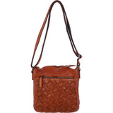 Ashwood Leather Woven Design Crossbody Bag with Multiple Zip Pockets in Tan: W-26