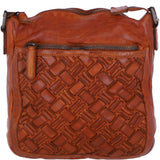 Ashwood Leather Woven Design Crossbody Bag with Multiple Zip Pockets in Tan: W-26