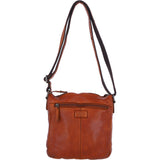 Ashwood Leather Woven Design Crossbody Bag with Multiple Zip Pockets in Tan: W-26
