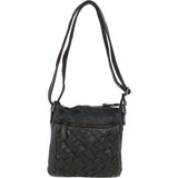 Ashwood Leather Woven Design Crossbody Bag with Multiple Zip Pockets in Green W-26