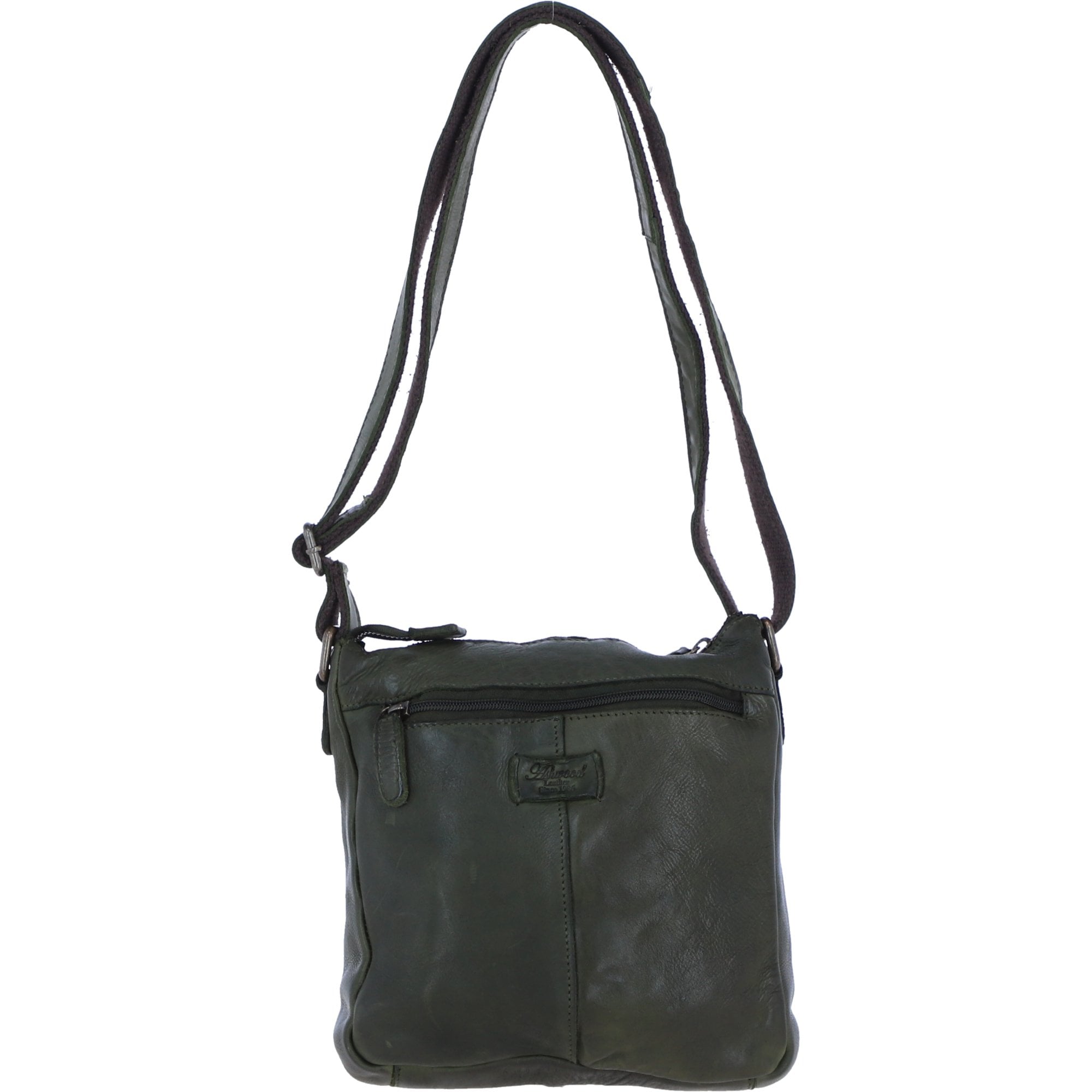 Ashwood Leather Woven Design Crossbody Bag with Multiple Zip Pockets in Green W-26