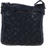 Ashwood Leather Woven Design Crossbody Bag with Multiple Zip Pockets in Black: W-26