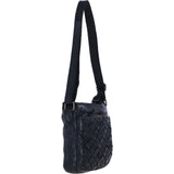 Ashwood Leather Woven Design Crossbody Bag with Multiple Zip Pockets in Black: W-26