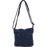 Ashwood Leather Woven Design Crossbody Bag with Multiple Zip Pockets in Navy: W-26