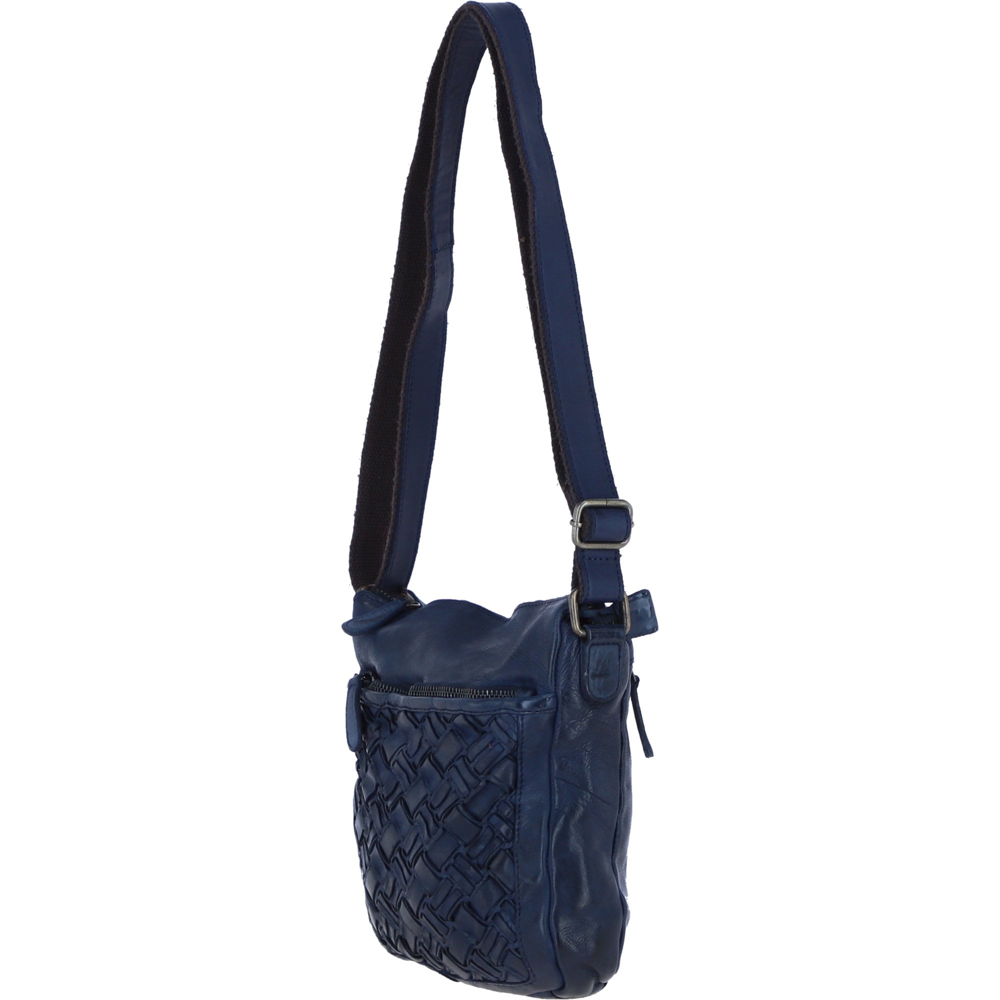 Ashwood Leather Woven Design Crossbody Bag with Multiple Zip Pockets in Navy: W-26
