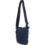 Ashwood Leather Woven Design Crossbody Bag with Multiple Zip Pockets in Navy: W-26