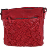 Ashwood Leather Woven Design Crossbody Bag with Multiple Zip Pockets in Red: W-26