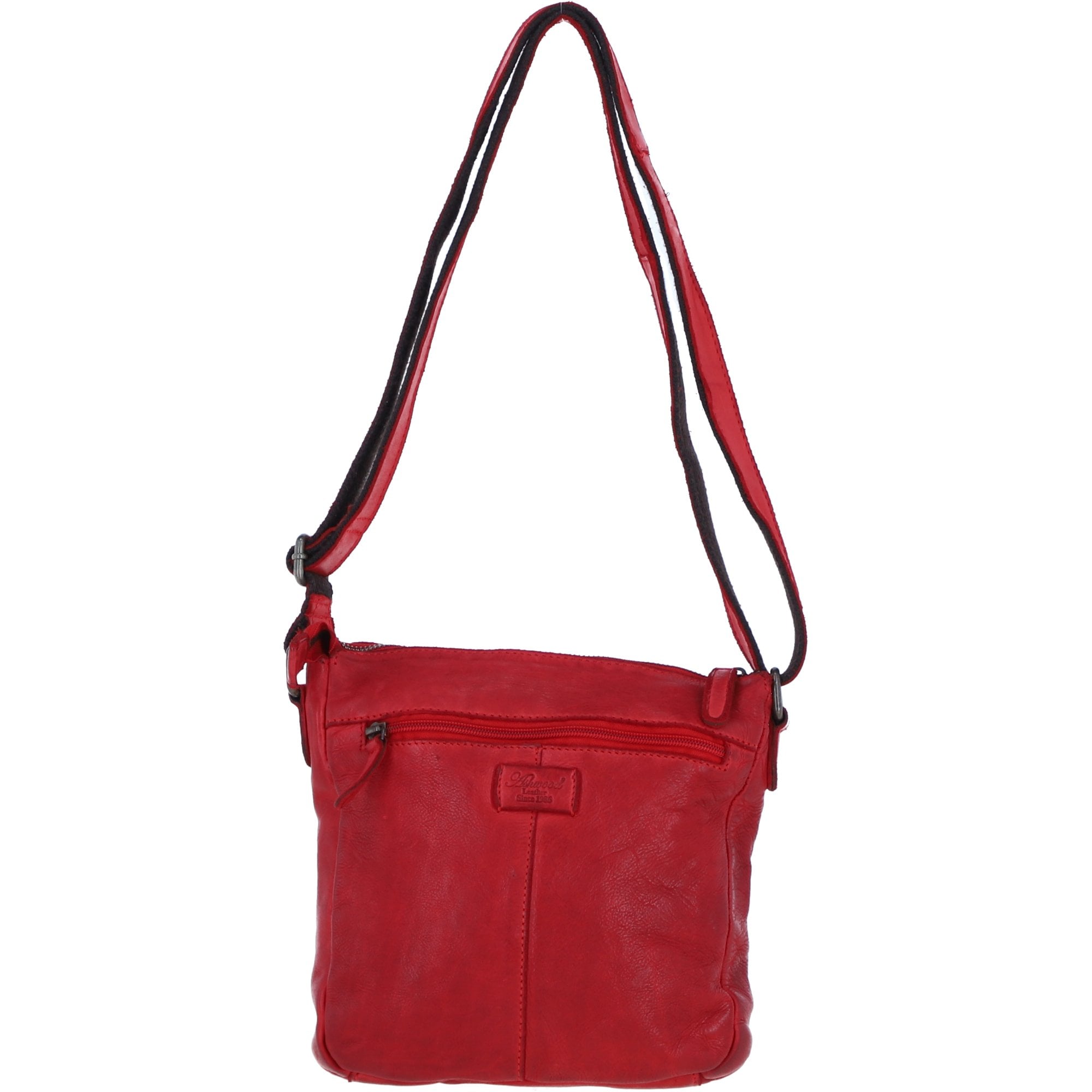 Ashwood Leather Woven Design Crossbody Bag with Multiple Zip Pockets in Red: W-26