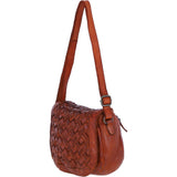 Ashwood Leather Woven Design Flapover Crossbody Bag with Adjustable Strap in Tan: W-25